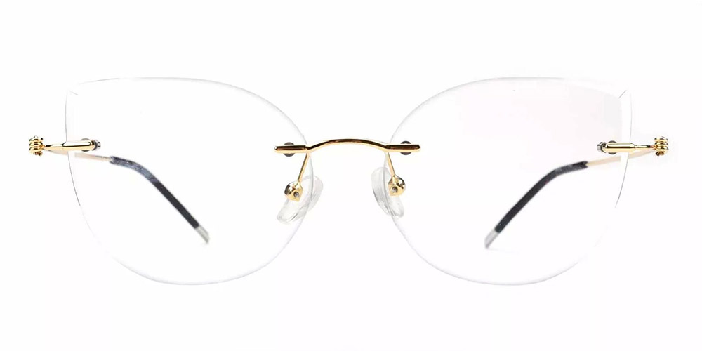 Kileen Gold Rimless Prescription Glasses Face